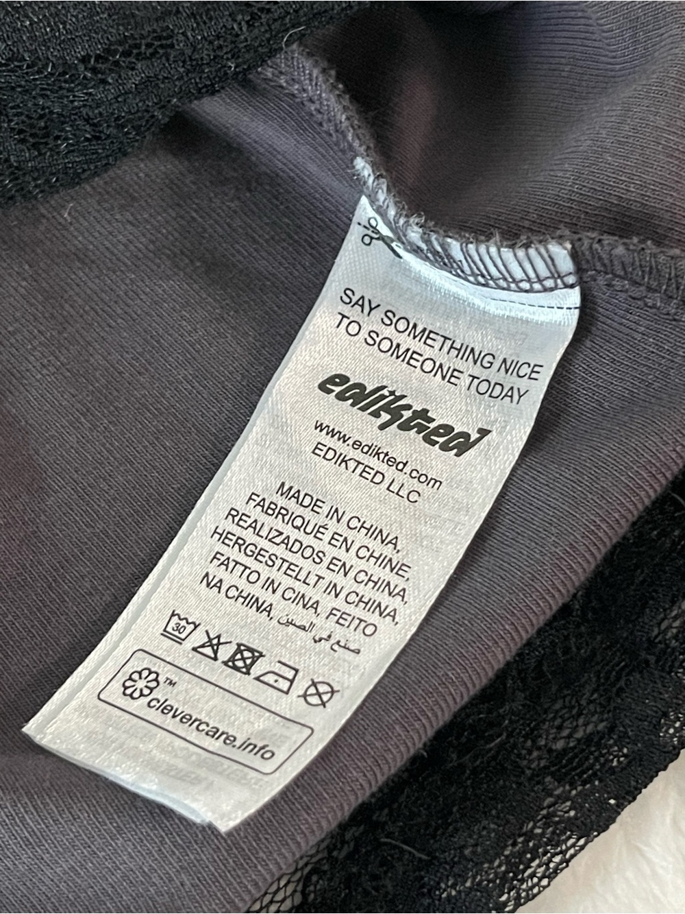 EDIKTED Layered Lace Long Sleeve T-Shirt Black Lace Gray Top Sz S - Picture 9 of 11